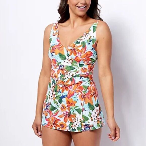 Denim & Co. Beach V-Neck Wrap Front Swim Dress - Picture 1 of 8